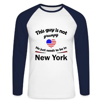 Chez lui à New York - T-shirt baseball manches longues Homme - blanc/marine - Devant - Nik (191cm)