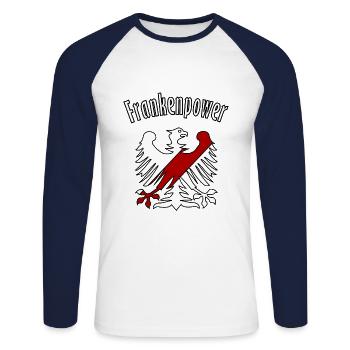 Die Power aus Franken - Unisex Baseballshirt langarm - Weiß/Navy - Vorne - Nik (191cm)