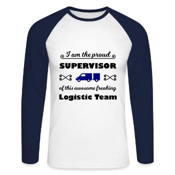Der Logistik Supervisor - Unisex Baseballshirt langarm - Weiß/Navy - Vorne - Nik (191cm)
