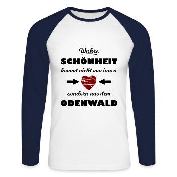 Die Heimat im Odenwald - Unisex Baseballshirt langarm - Weiß/Navy - Vorne - Nik (191cm)
