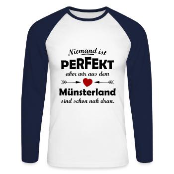 Das Münsterland - Unisex Baseballshirt langarm - Weiß/Navy - Vorne - Nik (191cm)