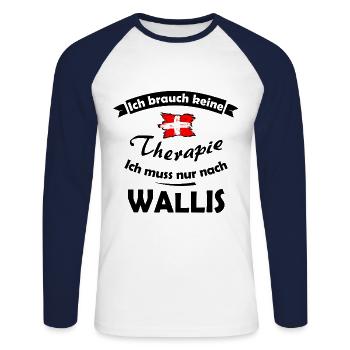 Die Therapie in Wallis - Unisex Baseballshirt langarm - Weiß/Navy - Vorne - Nik (191cm)