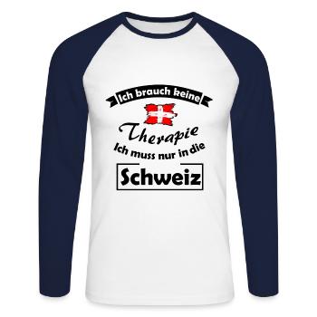 Ab in die Schweiz - Unisex Baseballshirt langarm - Weiß/Navy - Vorne - Nik (191cm)