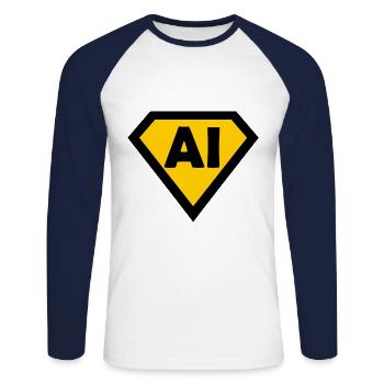 Intelligence et codage - T-shirt baseball manches longues Homme - blanc/marine - Devant - Nik (191cm)
