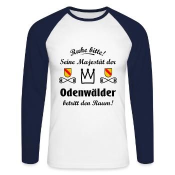 Der König aus dem Odenwald - Unisex Baseballshirt langarm - Weiß/Navy - Vorne - Nik (191cm)