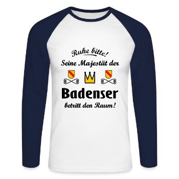 Das schöne Badnerland - Unisex Baseballshirt langarm - Weiß/Navy - Vorne - Nik (191cm)