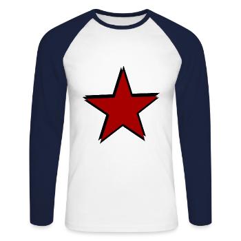 Le symbole des Sozis - T-shirt baseball manches longues Homme - blanc/marine - Devant - Nik (191cm)