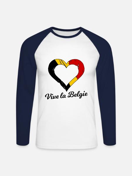 Vive les Belges - T-shirt baseball manches longues Homme - blanc/marine