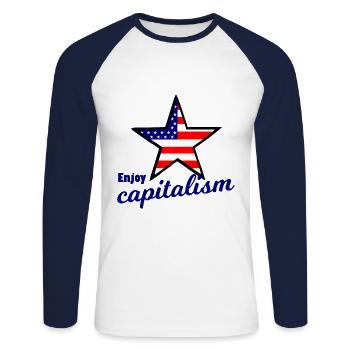 Amerika und Kapitalismus - Unisex Baseballshirt langarm - Weiß/Navy - Vorne - Nik (191cm)