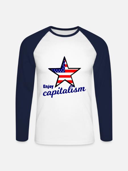 America and Capitalism - Unisex Long Sleeve Baseball T-Shirt - white/navy