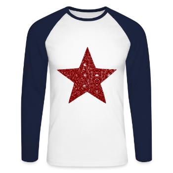 L’étoile socialiste - T-shirt baseball manches longues Homme - blanc/marine - Devant - Nik (191cm)