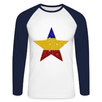 Stars de Roumanie - T-shirt baseball manches longues Homme - blanc/marine - Devant - Nik (191cm)