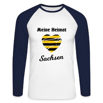 Zuhause in Sachsen - Unisex Baseballshirt langarm - Weiß/Navy - Vorne - Nik (191cm)