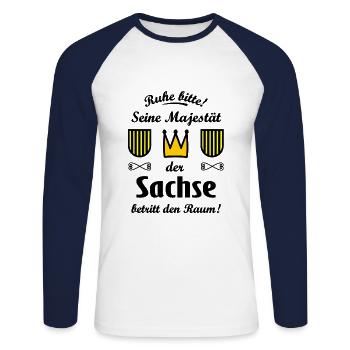 Seine Majestät der Sachse - Unisex Baseballshirt langarm - Weiß/Navy - Vorne - Nik (191cm)