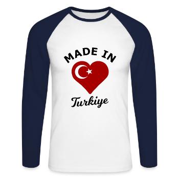 Chez soi en Turquie - T-shirt baseball manches longues Homme - blanc/marine - Devant - Nik (191cm)
