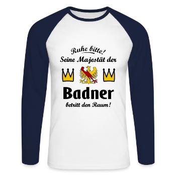 Der König aus dem Badnerland - Unisex Baseballshirt langarm - Weiß/Navy - Vorne - Nik (191cm)
