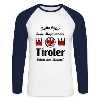 Der Tiroler König - Unisex Baseballshirt langarm - Weiß/Navy - Vorne - Nik (191cm)