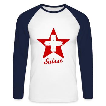 The Swiss stars - Unisex Long Sleeve Baseball T-Shirt - white/navy - Front - Nik (191cm)