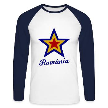 Désir ardent pour la Roumanie - T-shirt baseball manches longues Homme - blanc/marine - Devant - Nik (191cm)