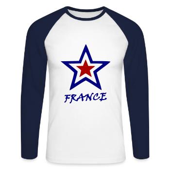 Le mal du pays pour la France - T-shirt baseball manches longues Homme - blanc/marine - Devant - Nik (191cm)