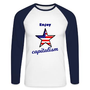 Capitaliste de Wall Street - T-shirt baseball manches longues Homme - blanc/marine - Devant - Nik (191cm)