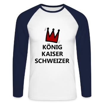 Der Kaiser aus der Schweiz - Unisex Baseballshirt langarm - Weiß/Navy - Vorne - Nik (191cm)