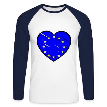 Un cœur pour l’Europe - T-shirt baseball manches longues Homme - blanc/marine - Devant - Nik (191cm)