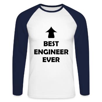 Le meilleur ingénieur - T-shirt baseball manches longues Homme - blanc/marine - Devant - Nik (191cm)