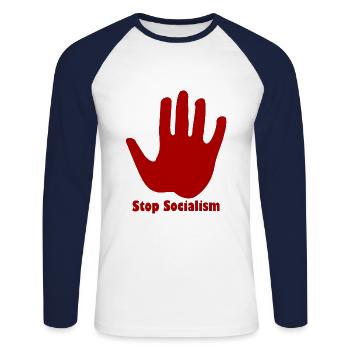 La fin du socialisme - T-shirt baseball manches longues Homme - blanc/marine - Devant - Nik (191cm)