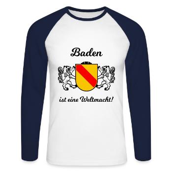 Meine Heimat im Badnerland - Unisex Baseballshirt langarm - Weiß/Navy - Vorne - Nik (191cm)