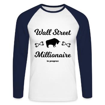 Le millionnaire boursier - T-shirt baseball manches longues Homme - blanc/marine - Devant - Nik (191cm)