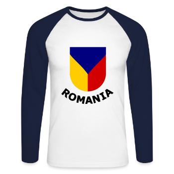 Les supporters de Roumanie - T-shirt baseball manches longues Homme - blanc/marine - Devant - Nik (191cm)