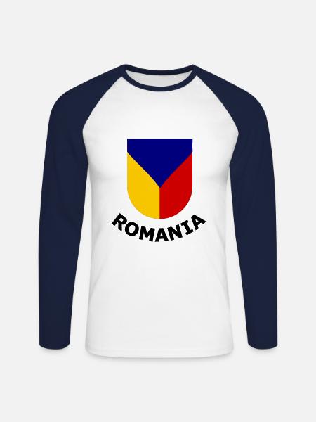 The fans from Romania - Unisex Long Sleeve Baseball T-Shirt - white/navy