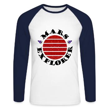 The explorers of Mars - Unisex Long Sleeve Baseball T-Shirt - white/navy - Front - Nik (191cm)