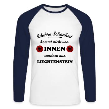 La patrie du Liechtenstein - T-shirt baseball manches longues Homme - blanc/marine - Devant - Nik (191cm)