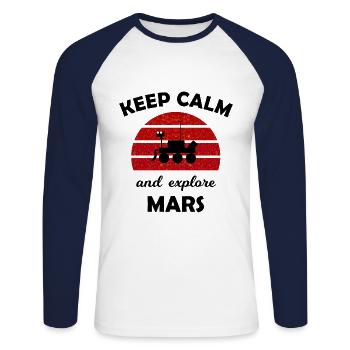 Le voyage dans l’espace - T-shirt baseball manches longues Homme - blanc/marine - Devant - Nik (191cm)