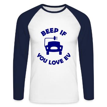 Die E Auto Fans - Unisex Baseballshirt langarm - Weiß/Navy - Vorne - Nik (191cm)