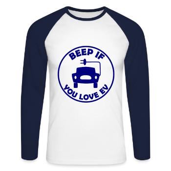 Driving an electric car - Unisex Long Sleeve Baseball T-Shirt - white/navy - Front - Nik (191cm)