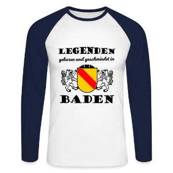 Born in beautiful Baden - Unisex Long Sleeve Baseball T-Shirt - white/navy - Front - Nik (191cm)