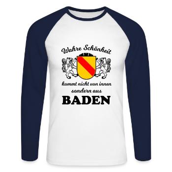 From the beautiful Badnerland - Unisex Long Sleeve Baseball T-Shirt - white/navy - Front - Nik (191cm)