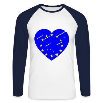 Un cœur pour l’Europe - T-shirt baseball manches longues Homme - blanc/marine - Devant - Nik (191cm)