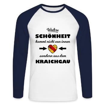 Chez vous dans le magnifique Kraichgau - T-shirt baseball manches longues Homme - blanc/marine - Devant - Nik (191cm)