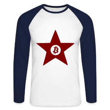 La révolution crypto Bitcoin - T-shirt baseball manches longues Homme - blanc/marine - Devant - Nik (191cm)