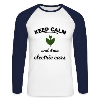 Les voitures électriques - T-shirt baseball manches longues Homme - blanc/marine - Devant - Nik (191cm)