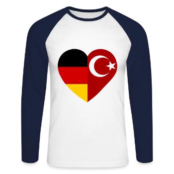 Le Türkmann - T-shirt baseball manches longues Homme - blanc/marine - Devant - Nik (191cm)