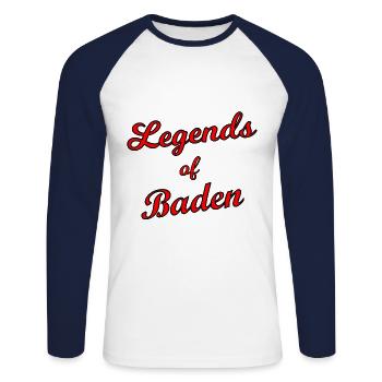 Die badischen Legenden - Unisex Baseballshirt langarm - Weiß/Navy - Vorne - Nik (191cm)