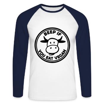 Le mode de vie végétalien - T-shirt baseball manches longues Homme - blanc/marine - Devant - Nik (191cm)