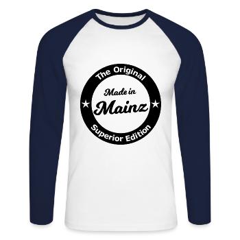 Die Lieblingsstadt Mainz - Unisex Baseballshirt langarm - Weiß/Navy - Vorne - Nik (191cm)