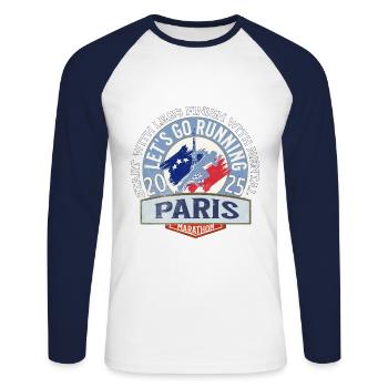 Let s go running in Paris Marathon - T-shirt baseball manches longues Homme - blanc/marine - Devant - Nik (191cm)