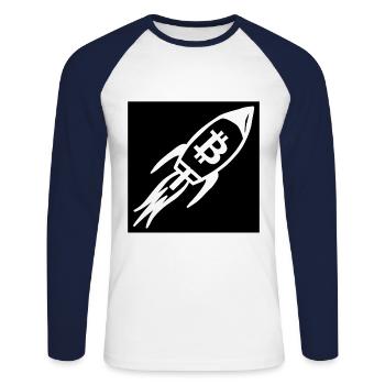Le projet Bitcoin Moon - T-shirt baseball manches longues Homme - blanc/marine - Devant - Nik (191cm)